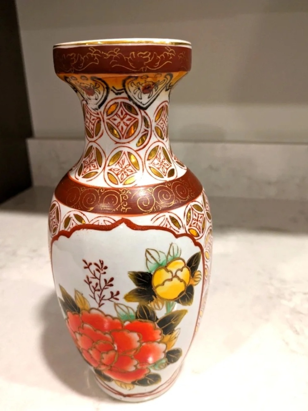 Decorative Floral Porcelain Vase in Brown, Red, Yellow
